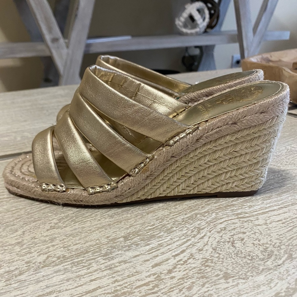 Vince Camuto Gold Metallic Espadrille Platform Wedge Sandals
